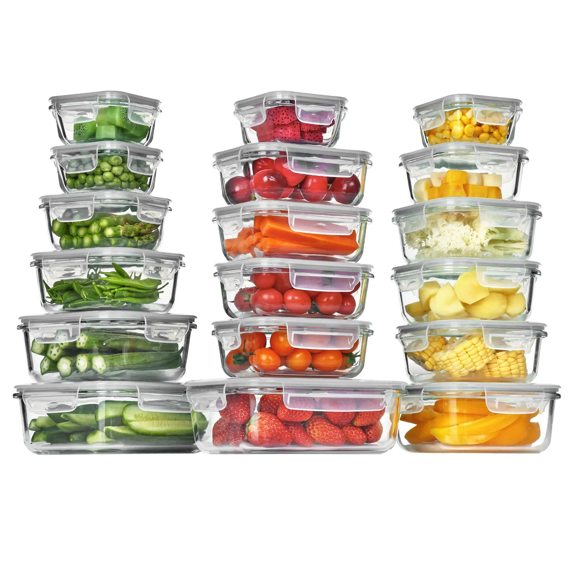 Food Storage Glass Containers Large - Paquete de 18 recipientes de vidrio