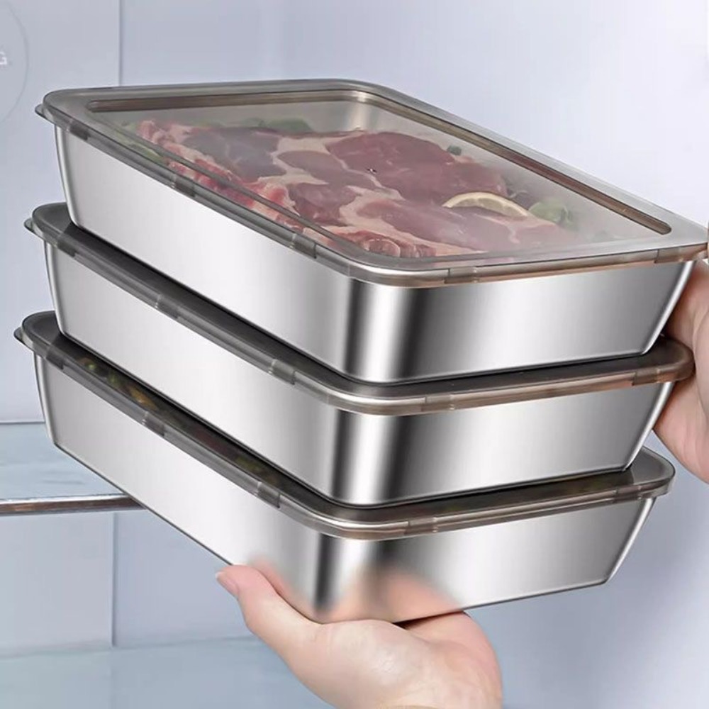 Food Storage With Lids - Bandeja de Servicio de Acero Inoxidable