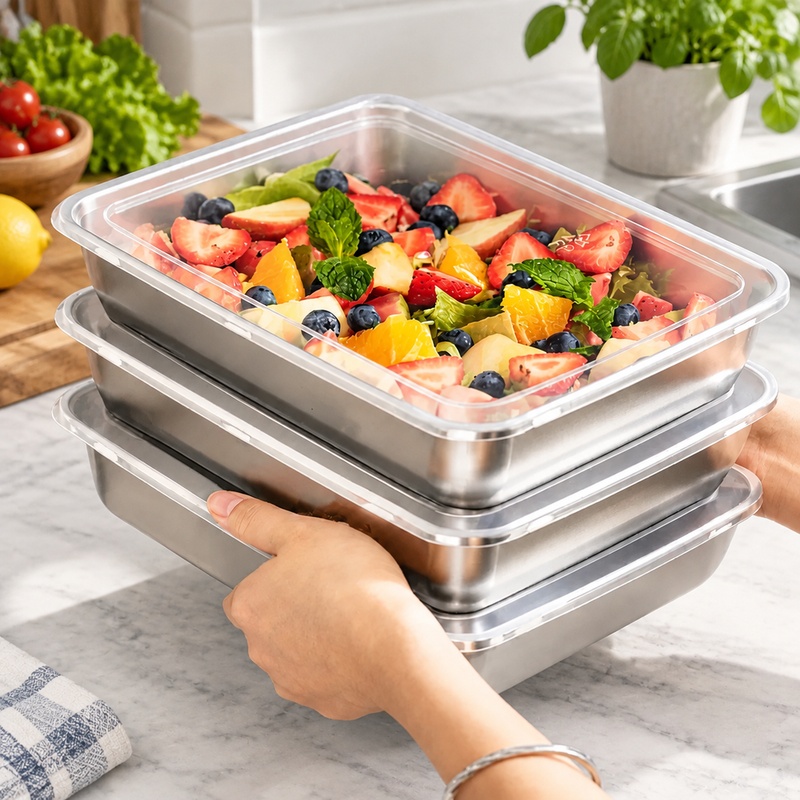 Food Storage With Lids - Juego de 3 recipientes de acero