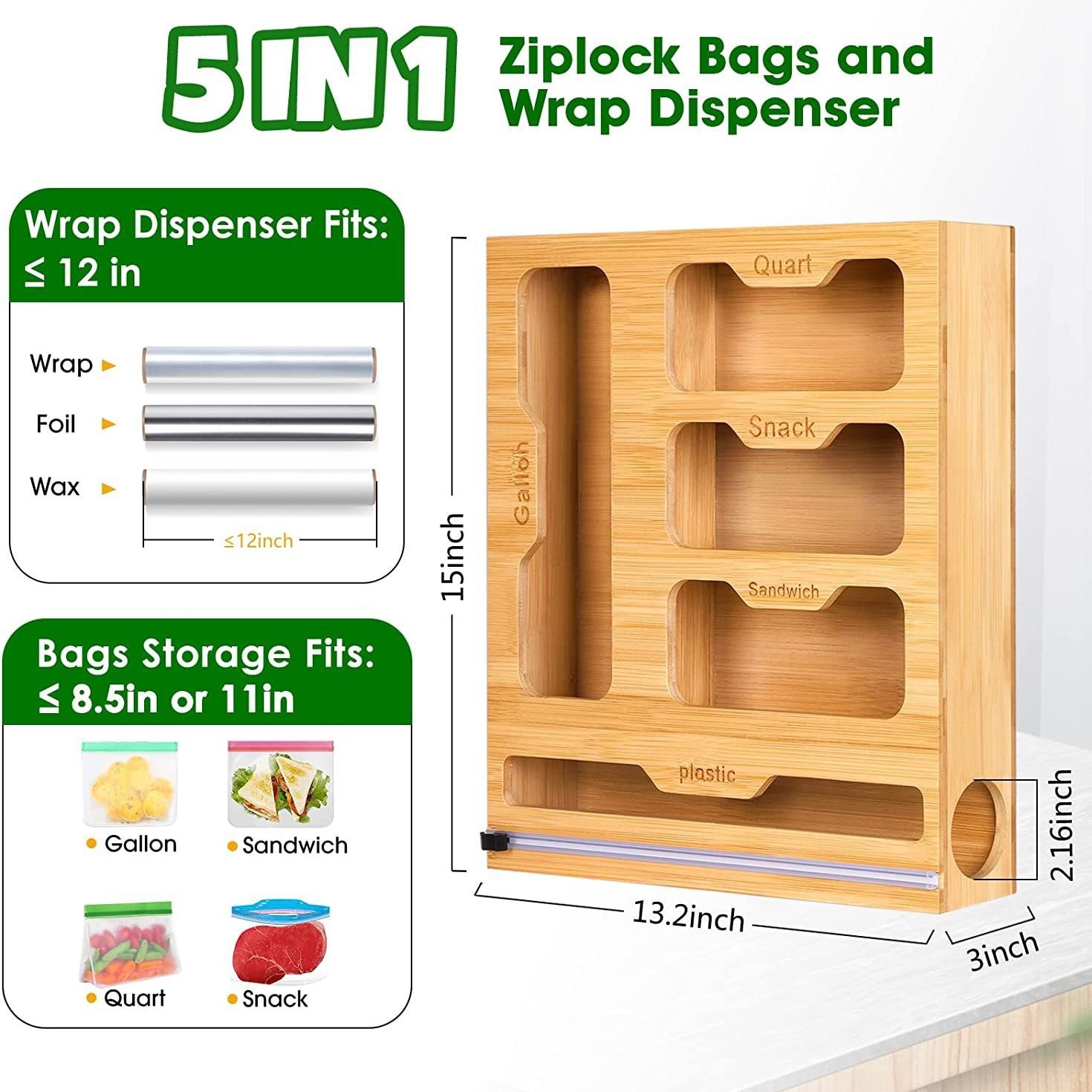 Food Storage Rack For Kitchen - Soporte Ziplock de bambú para bolsas