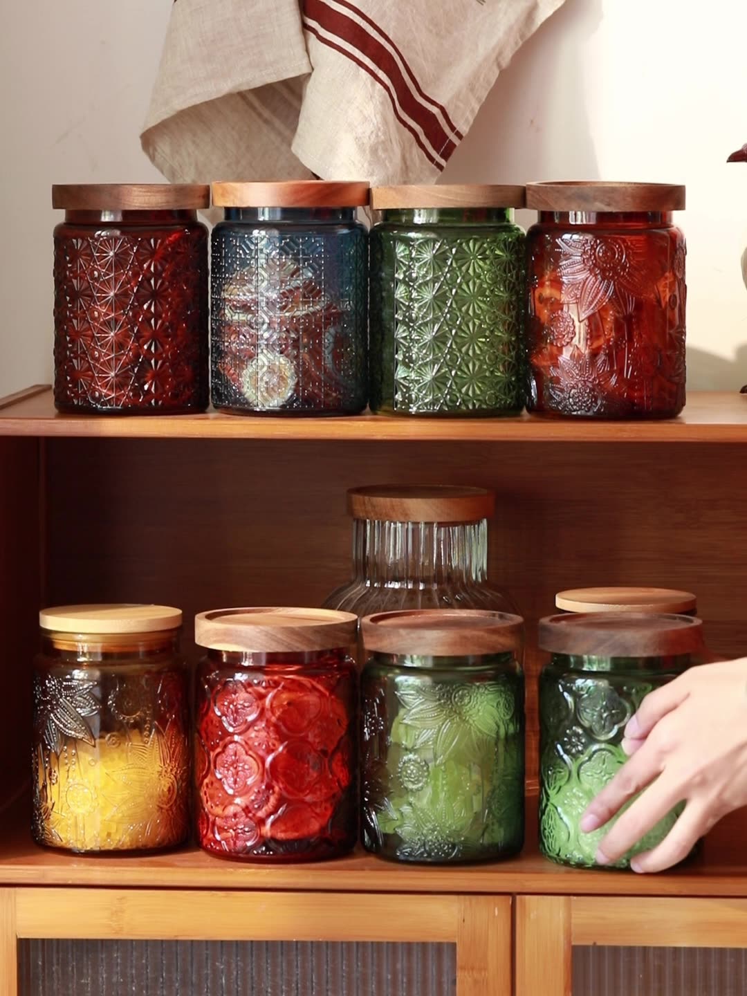 Food Storage Jars With Wooden Lids - Tarro de almacenamiento de vidrio Vintage