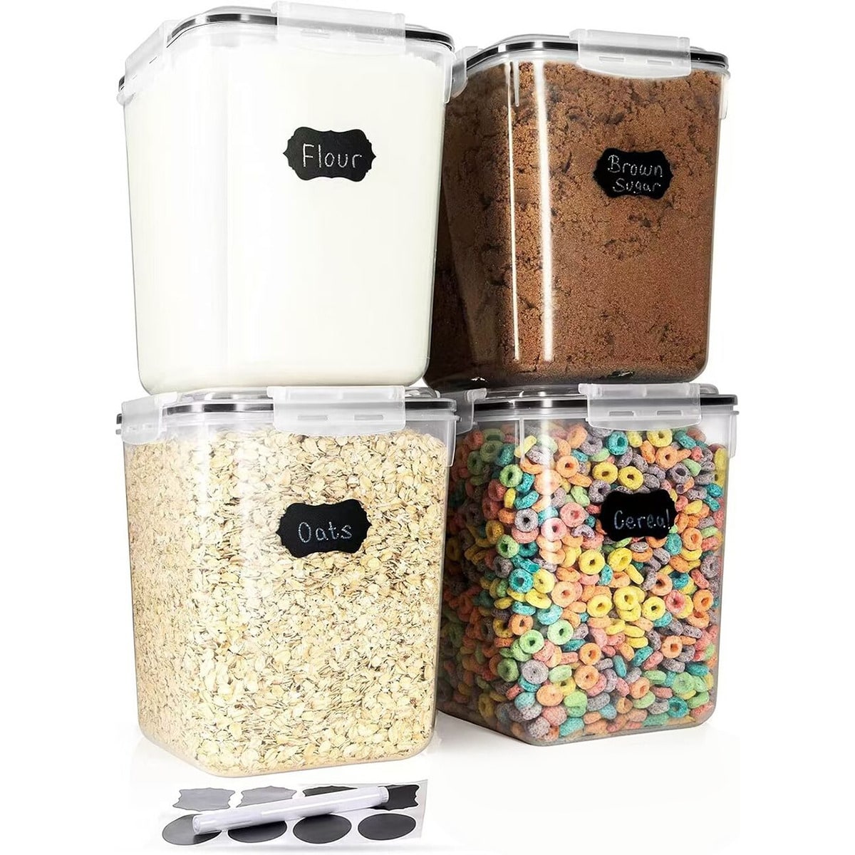 Food Storage Glass Containers Large - Juego de 4 recipientes grandes para