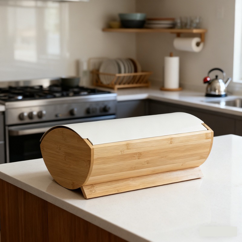 Caja para pan con tapa de bamb - Bread Box Bamboo reseña y precio