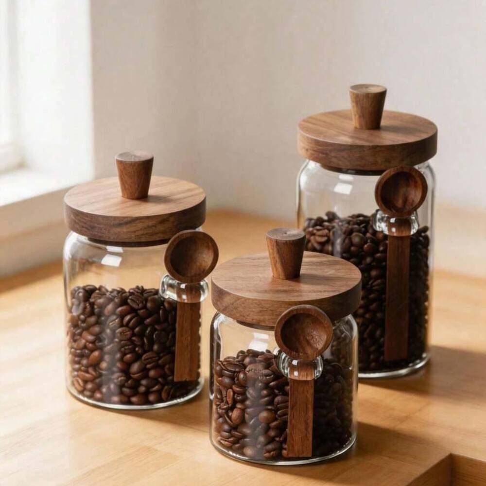 Juego de 3 tarros de vidrio tr - Food Storage Jars With Wooden Lids reseña y precio