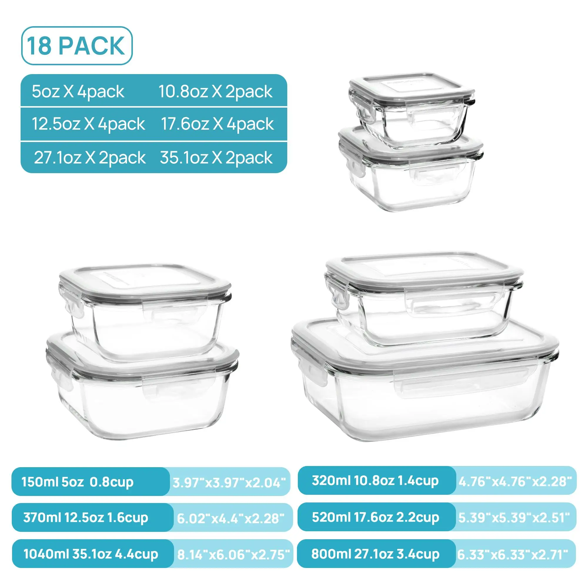 Paquete de 18 recipientes de v - Food Storage Glass Containers Large reseña y precio