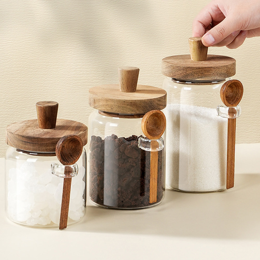 Recipiente de Vidrio Transpare - Food Storage Jars With Wooden Lids reseña y precio