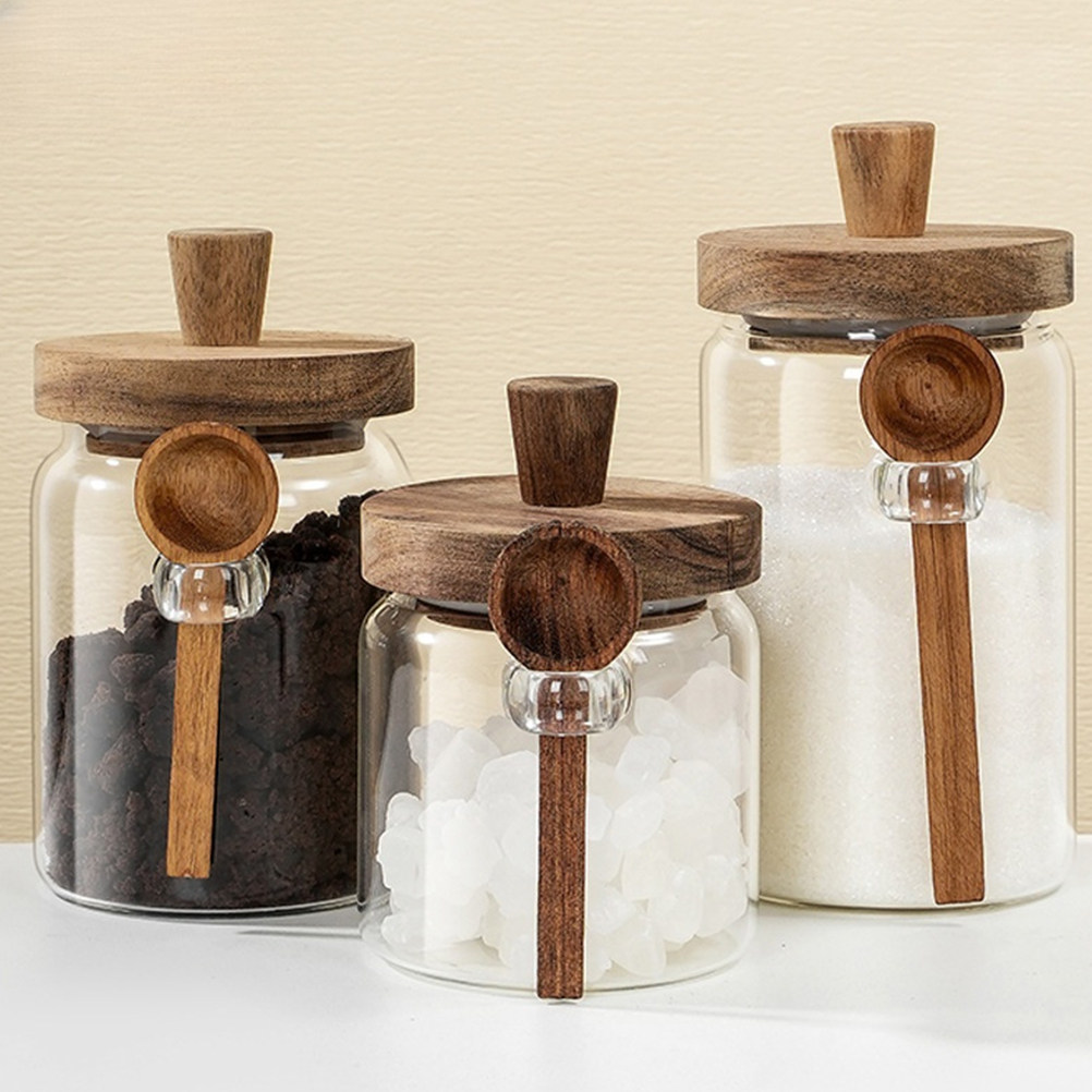 Recipiente de Vidrio Transpare - Food Storage Jars With Wooden Lids reseña y precio