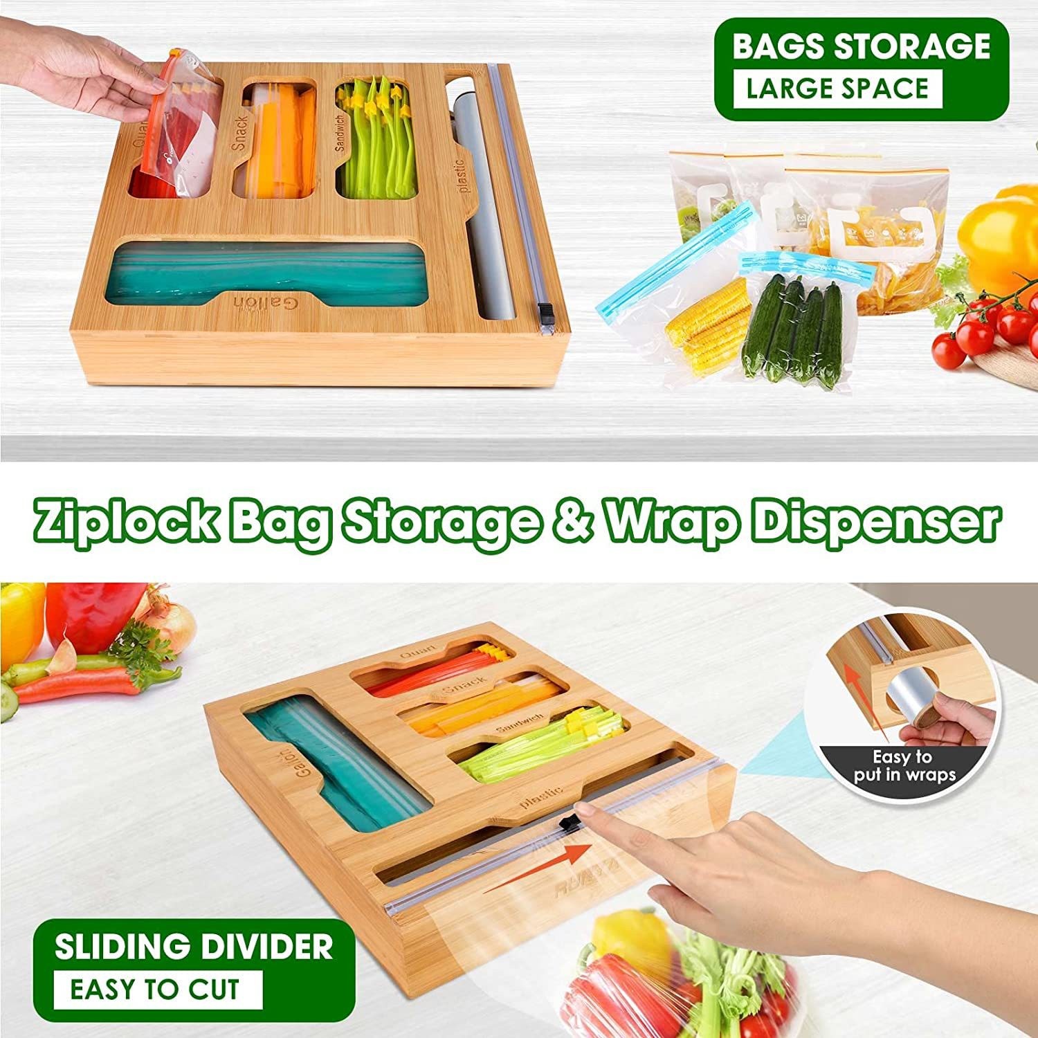 Soporte Ziplock de bambú para  - Food Storage Rack For Kitchen reseña y precio