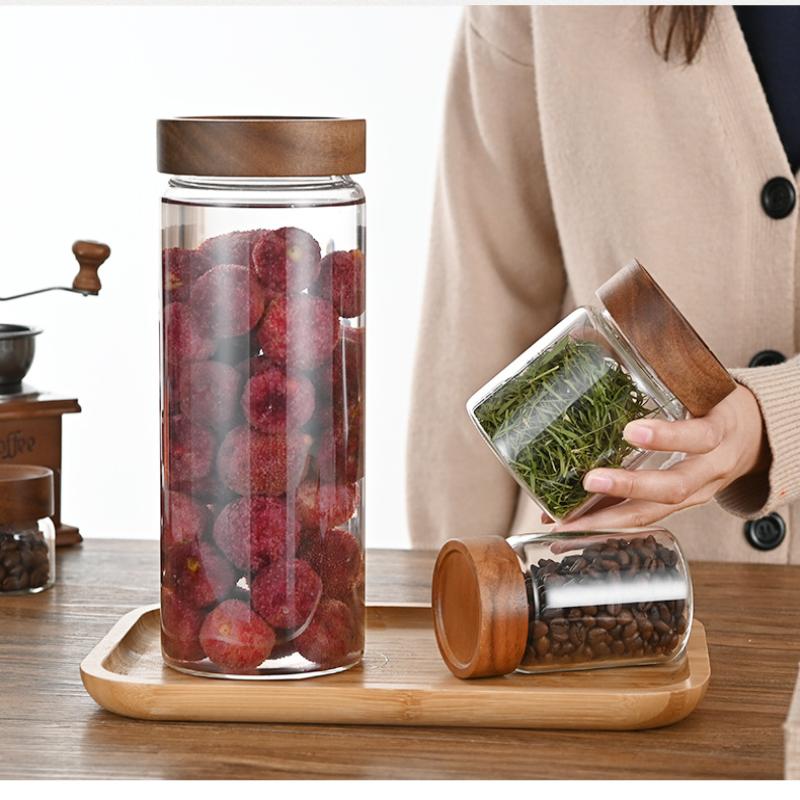 Recipiente de Vidrio Transpare - Food Storage Jars With Wooden Lids reseña y precio