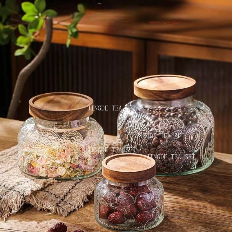 Tarro de Vidrio Repujado con T - Food Storage Jars With Wooden Lids reseña y precio