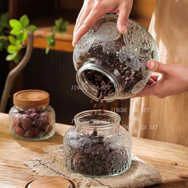 Tarro de Vidrio Repujado con T - Food Storage Jars With Wooden Lids reseña y precio