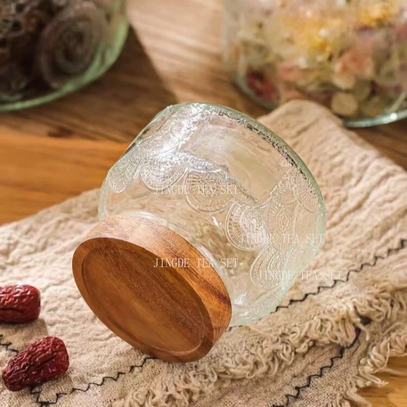 Tarro de Vidrio Repujado con T - Food Storage Jars With Wooden Lids reseña y precio